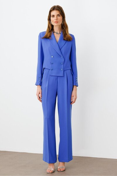 Moda İlgi Modailgi Simetrik Kesik Detaylı Kısa Astarlı Ceket İndigo