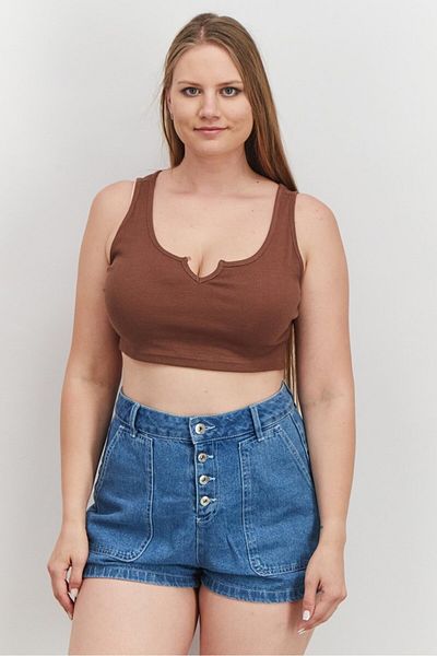 Roxy Women Split Neck Sleeveless Kelia Crop Top, Brown