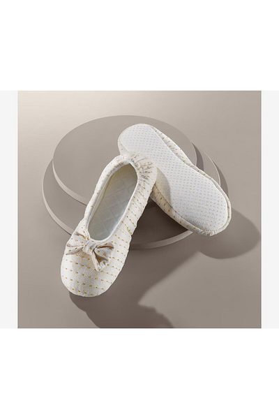 Tchibo Women Ballerina Slippers, Cream And Gold