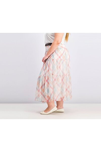 Ralph Lauren Women Regular Fit Plaid Tiered Peasant Skirt, Cream