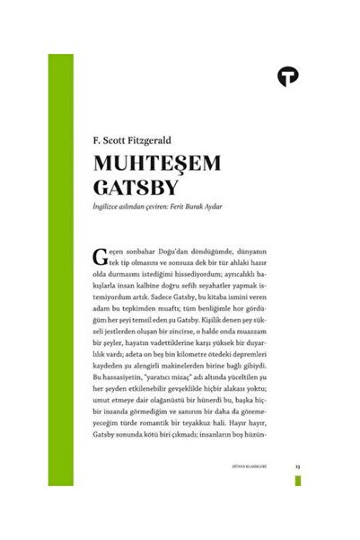Turkuvaz Kitap Muhteşem Gatsby / / F. Scott Fitzgerald