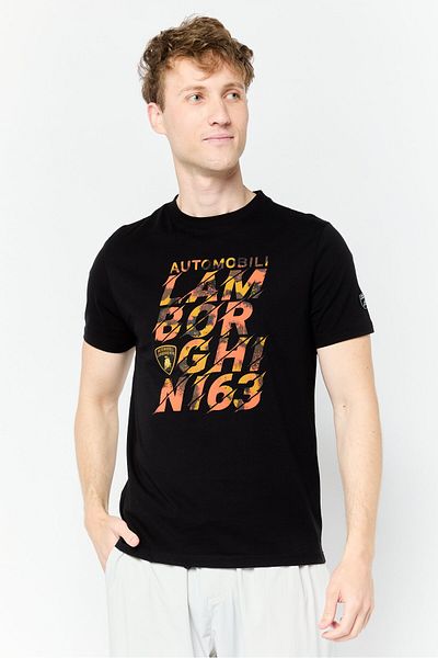 Lamborghini Men Crew Neck Short Sleeve Graphic Print T-Shirt, Black