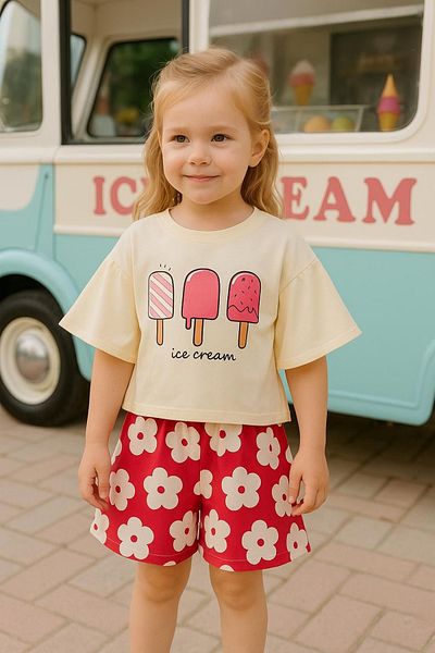 tunays shopping Ice Cream Printed Girl's Shorts Set
