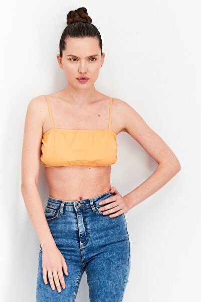 Weekday Women Square Neck Sleeveless Crop Top, Orange