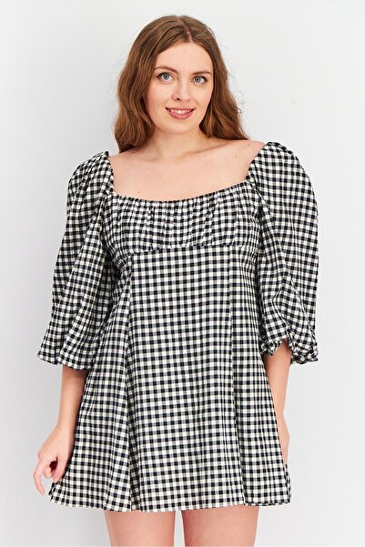 Forever New Women Petite Gingham Smock Mini Dress, Black