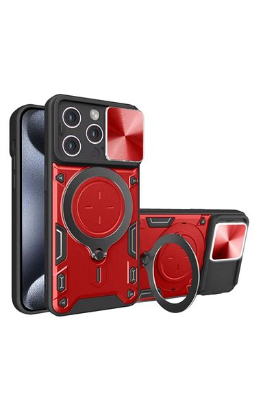 SKYDDAR INNOVATION Case for iPhone 15 Pro, CamGuard Pro, Magnetic Ring, Camera Protection, Red, sticker set