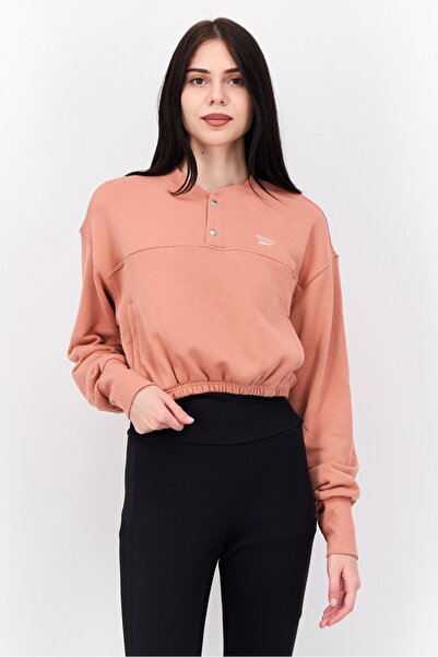 Reebok سويت شيرت رياضي نسائي بأكمام طويلة مناسب للأنشطة الخارجية، لون السلمون