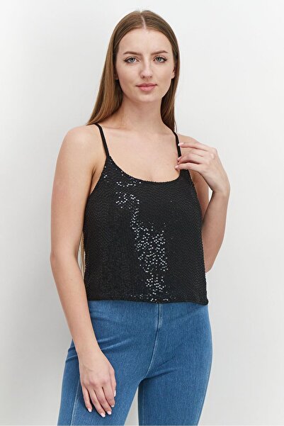 Walter Baker Women Scoop Neck Sleeveless Sequins Crop Top, Black