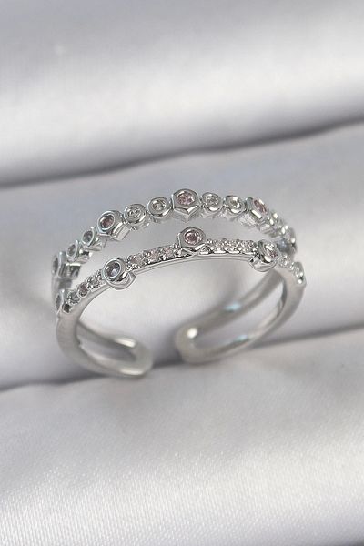 Clariss Brass Silver Color 2 Piece Zircon Stone Adjustable Model Women's Ring