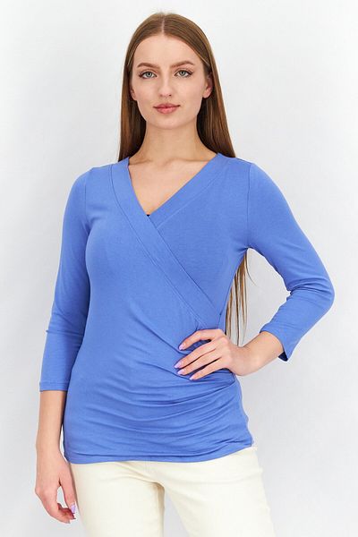 Ralph Lauren Women Surplice Neck Long Sleeve Wrap Style Jersey Top, Blue Loch