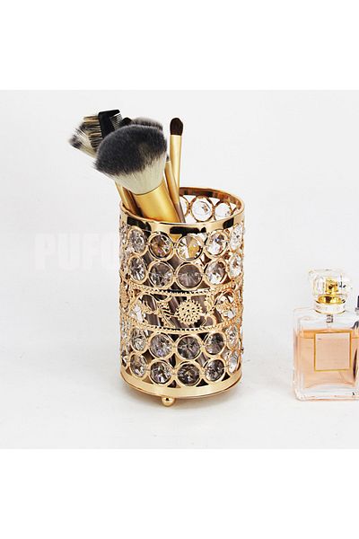 PUFO Fame elegant stand organizer for makeup brushes, lipsticks, jewelry, metallic, 12 cm, gold