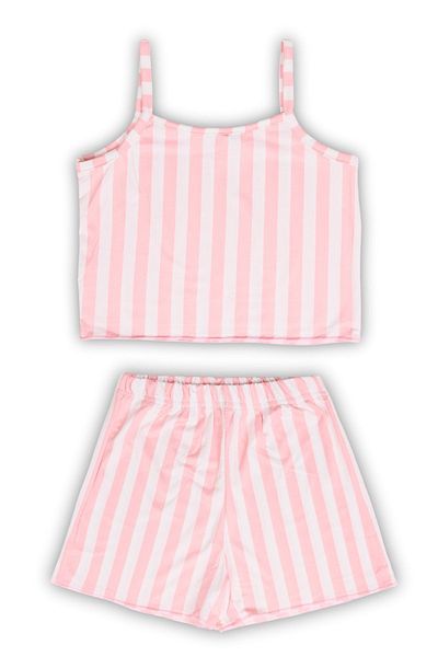 Beniizle Heart and Striped Suspender Top, Shorts 2-Piece Girls' Pajama Set