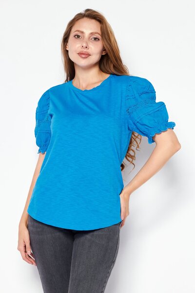 Ralph Lauren Women Round Neck Short Sleeves Solid Top, Blue