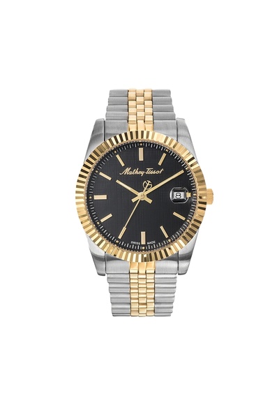 Mathey-Tissot Erkek Gümüş-Siyah Çelik Kasa Yuvarlak Kadran Metal Kordonlu Kol...