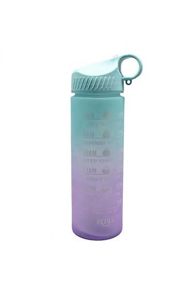 PUFO Graduated water bottle for sports, fitness, training, with straw included, 500 ml, green/purple