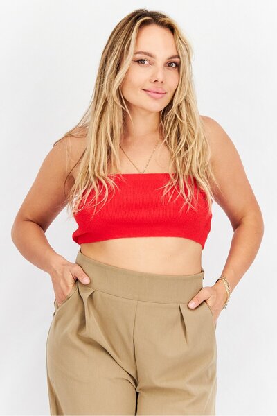 NA-KD Women Straight Across Strapless Solid Tube Top, Red