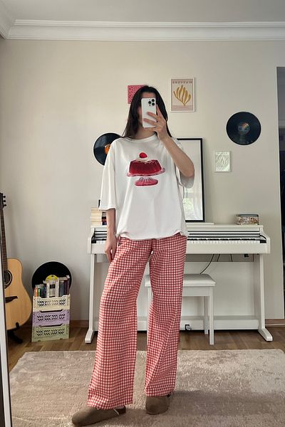 Moide 100% Linen Mid Waist Pocket Adjustable Waist Women's Gingham Pants