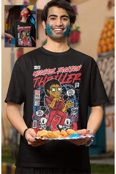 Fuddy Moda Tricou cu imprimeu în miniatură Michael Jackson, tricou cu imprimeu Moon Walk pentru bărbați-femei