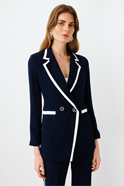 Moda İlgi Modailgi Enkürüsteli Kruvaze Ceket Lacivert