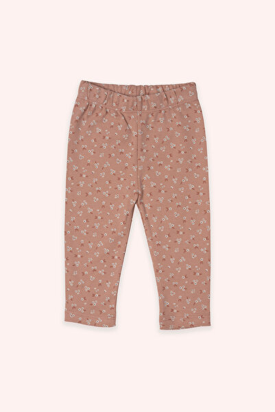 Panço Yenidoğan Çiçek Baskılı Beli Lastikli Ekru Tayt