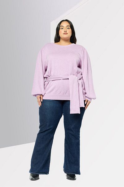 Ralph Lauren Women Plus Size Round Neck Knitted Sweater, Purple