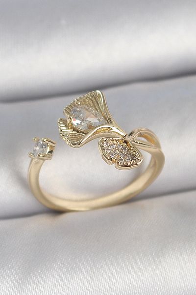 Clariss Brass Gold Color Zircon Stone Seashell Model Adjustable Women's Ring
