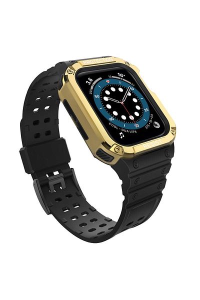 OEM Husă și curea Armored Strap compatibile cu Apple Watch 4/5/6/7/8/SE 38/40/41mm Negru/Auriu