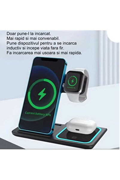OEM Incarcator Wireless 3 In 1 Pliabil 15w Pentru Telefon, Ceas Si Casti