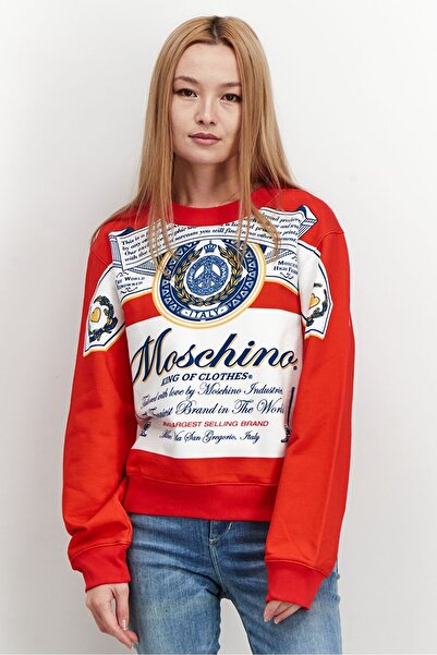 Moschino Women Crew Neck Graphic Sweatshirt, Red Combo