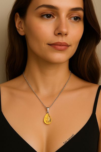 TAŞ SEPETİ Real Citrine Stone Drop Model Pendant Money Abundance Abundance