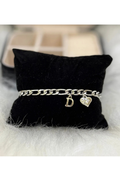 VENTİ VENTİSCA Steel Letter Bracelet with Heart Detail, Gift for Lover, Coupl...