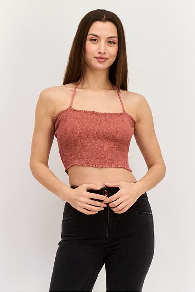 Roxy Women Halter Neck Textured Sleeveless Top, Brown