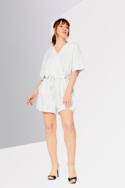 Ralph Lauren Women Stripe Short Sleeve Playsuits, White