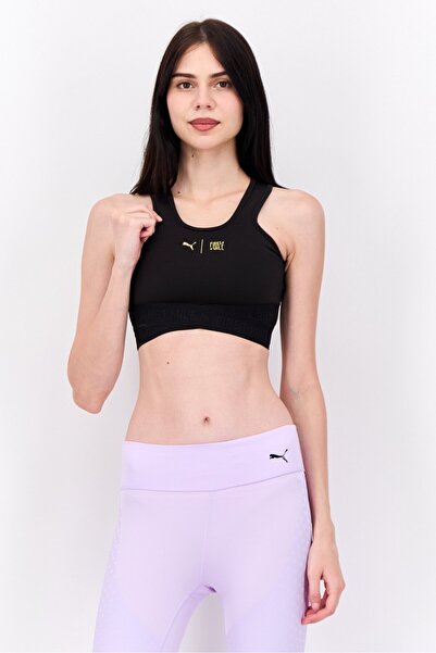 Puma حمالة صدر رياضية غير مبطنة بشعار العلامة التجارية للنساء، باللون الأسود