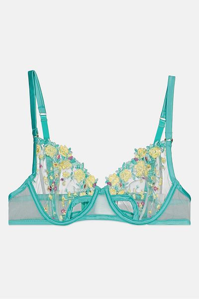 Guess Women Embroidered Non-padded Wireless Bra, Turquoise Combo