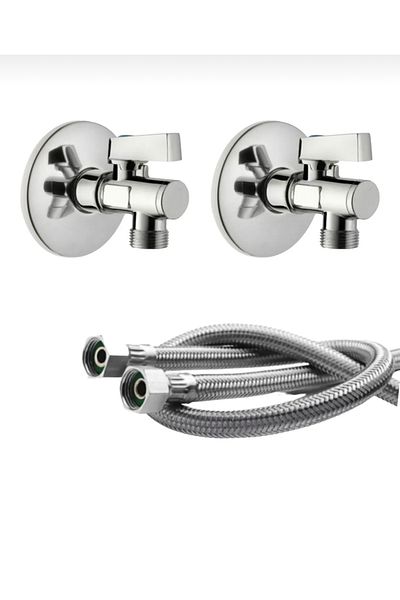 İSAOĞLU YAPI Bidet Faucet Set, 2 Pieces of Intermediate Faucet with Filter Feature and 2 Pieces of 50 cm Flex Hose Complete Set