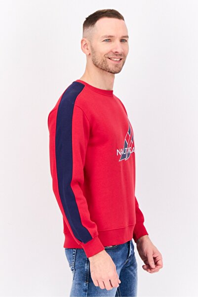 Nautica Men Hooded Long Sleeve Graphic Print Sweatshirt, Red/Navy