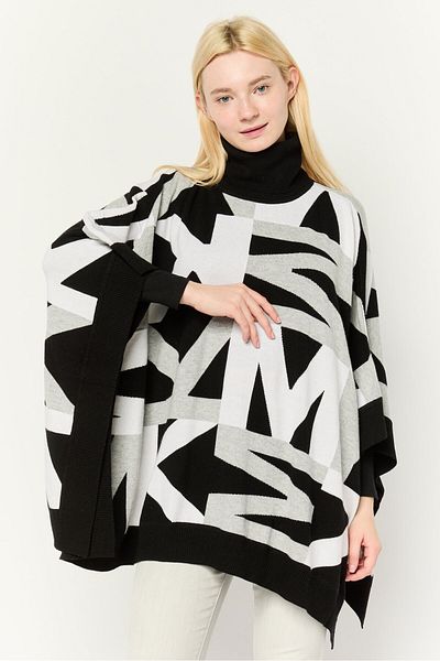 Michael Kors Women Turtle Neck Geometric Print Poncho, Multicolor