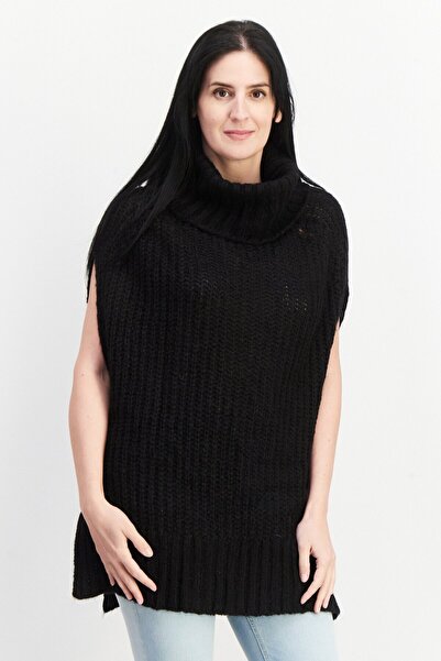 Esprit Women Turtle Neck Sleeveless Textured Sweater, Black