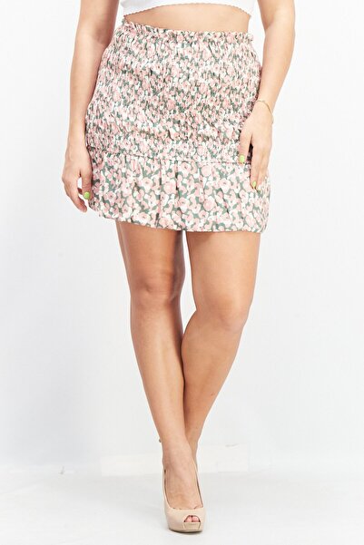 NA-KD Women Regular Fit Allover Print Mini Skirt, Peach