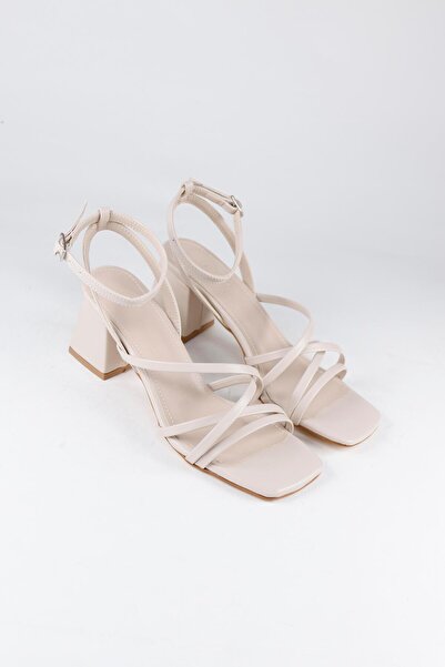 NiceDiffer Ženske sandale sa bež potpeticom i remenčićem oko članka