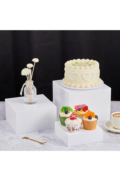 Generic 7 قطع من صناديق العرض الأكريليكية ذات المكعب الأكريليكي، صندوق أكريليك 5 جوانب مع قاع مجوف، 7 مقاسات (أبيض)