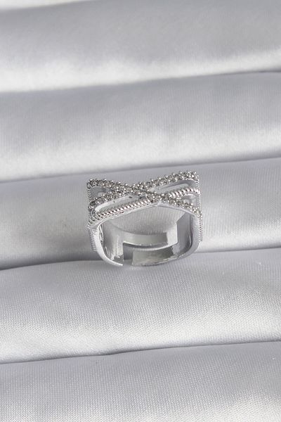 Skygo Brass Silver Color Zircon Stone Detail Women's Ring - TJ-BYK3028