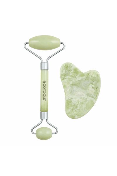 Ecotools Set Double Roller Facial Massager With Green Jade Stone - 2 pieces