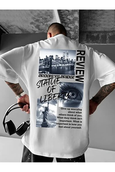 LAND MODA Tricou grafic Street Wear pentru bărbați - Design Podul Brooklyn și...