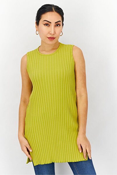 SIMON MILLER Women Round Neck Sleeveless Rib Tunic Top, Green