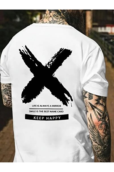LAND MODA Tricou cu imprimeu grafic „Stay Happy” pentru bărbați - Tricou negr...