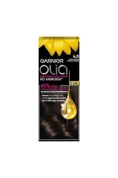 Garnier Olia Hair Color 4.0 Dark Brown 41183 --- غارنيه صبغة دائمة للشعر 4.0 بني غامق