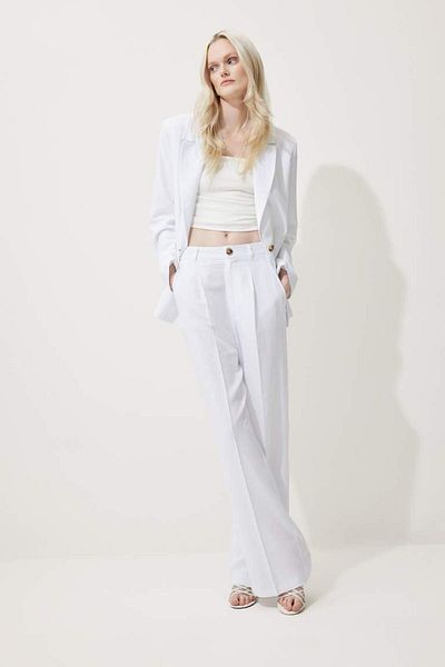 DeFacto New Season Oversize Wide Fit Linen Blended White Blazer Jacket
