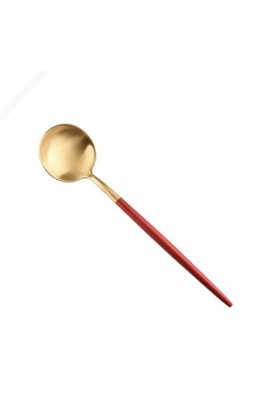 PUFO Set of 6 Pufo Luxury spoons for coffee, tea, dessert, stainless steel, 13 cm, gold/red